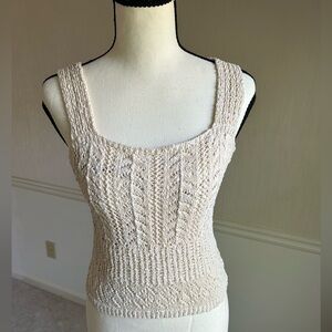Sanctuary Knit Tank Top Cream Boho Crochet Sleeveless Size Small
